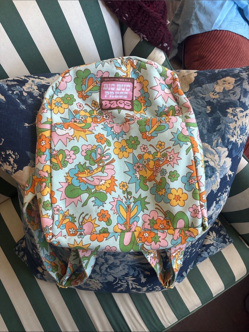 Big Bud Press Floral Backpack in Mint, Orange, Pink & Green